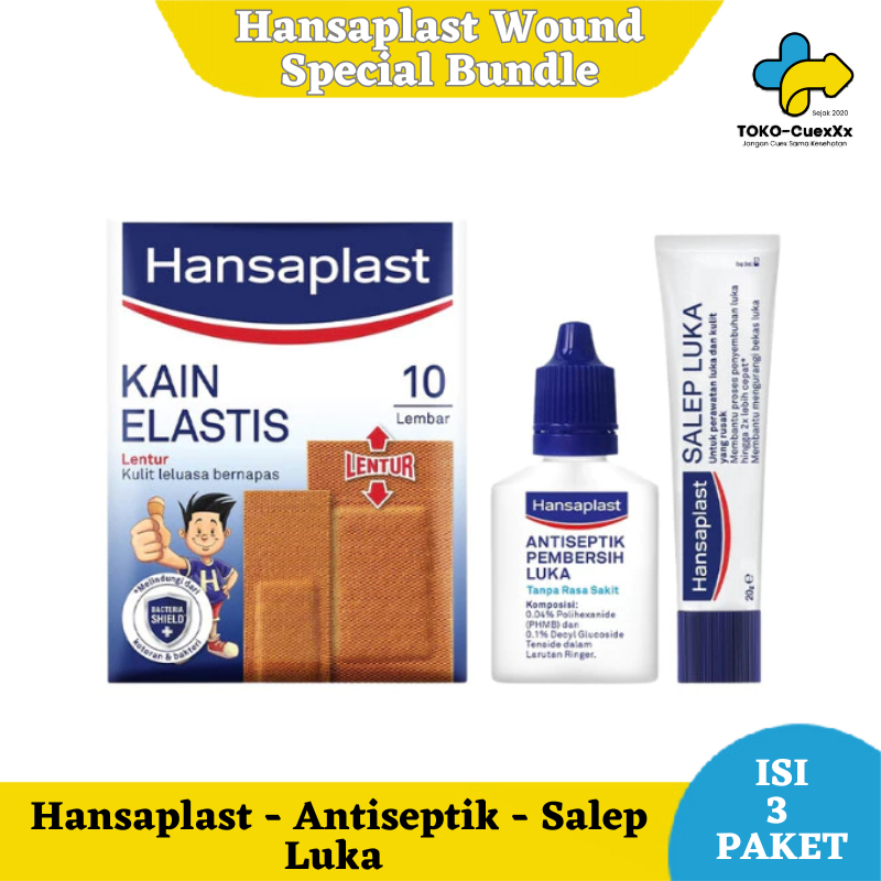 Hansaplast Wound Special Bundle - Hansaplast Kain Elastis Mix 10's - Antiseptik Tetes 20mL - Salep L