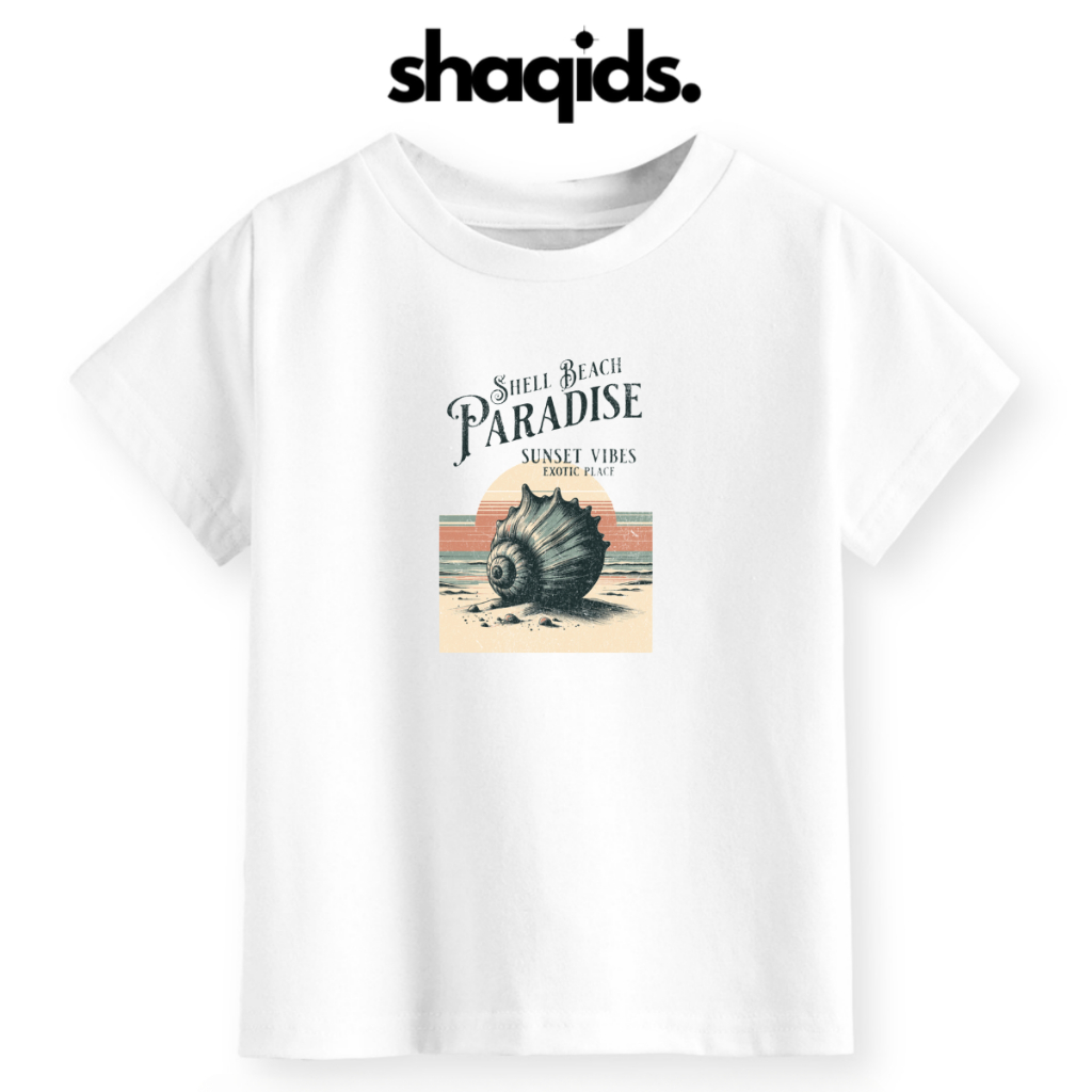Baju Anak Laki Laki Kaos Anak Perempuan Lengan Pendek Gambar Pantai Paradise Usia 1-10 Tahun