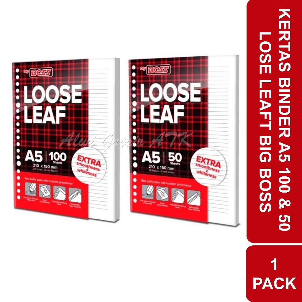 

Kertas Binder Ukuran A5 isi 50 & 100 Loose Leaf Big Boss | 1 Pack