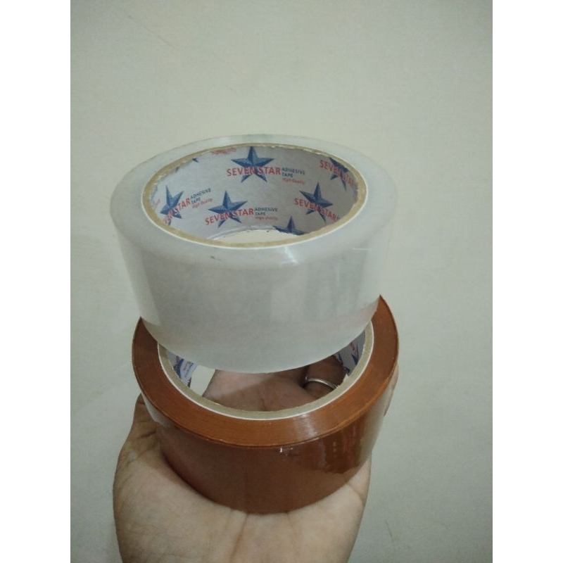 

Lakban Isolasi Selotip Coklat Bening Seven Star Tape 45mm x 90 Yard Daya Rekat Kuat Lentur