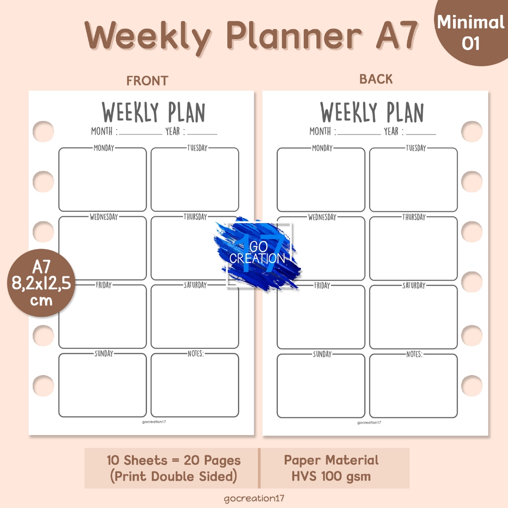 

Buku Planner Refill Kertas Isi Binder Weekly Plan Simple Minimalis A7