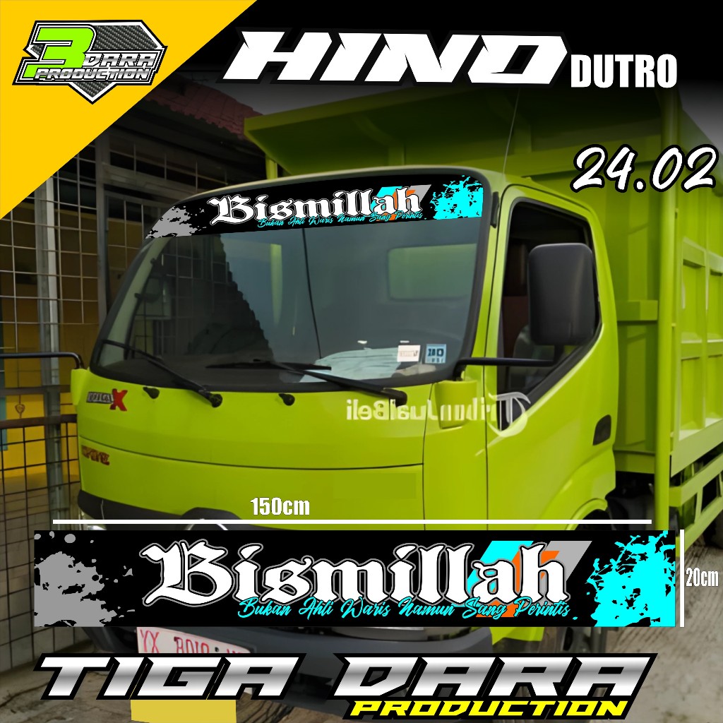 (COD) TERBARU STIKER BISMILLAH KACA DEPAN TRUK HINO DUTRO DESAIN SIMPEL KODE 24.02
