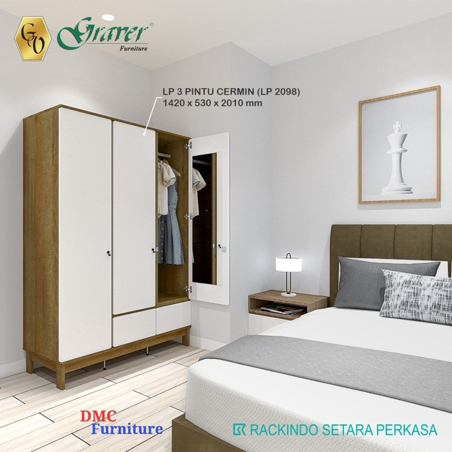 Lemari Baju 3 Pintu Lemari Pakaian 3 Pintu Premium Graver
