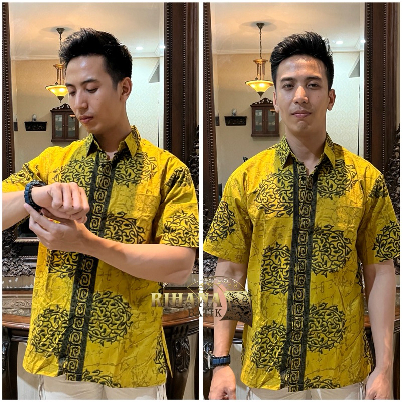 Baju Kemeja Hem Batik Pria Cowok Laki-Laki, Bahan Katun Primis Berkualitas Lengan Pendek. Cocok untu