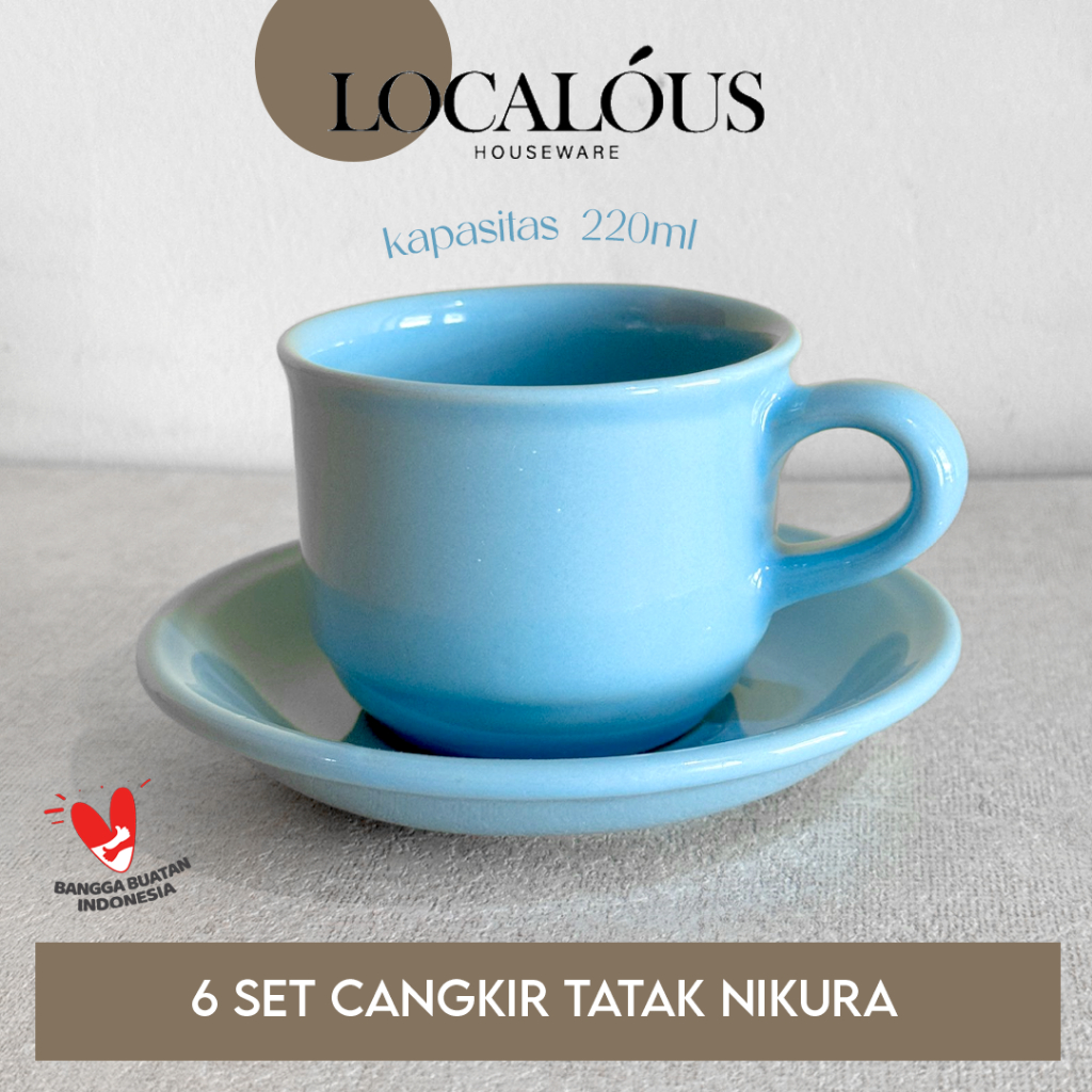6 Set Cangkir Tatak Keramik Nikura Warna Polos Gelas Cafe Kopi Teh