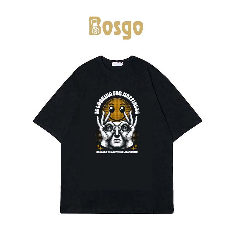 Bosgo Korean Style Senyum Print T-shirt Oversize T-shirt Baju Oversize Distro Kaos Pria Wanita