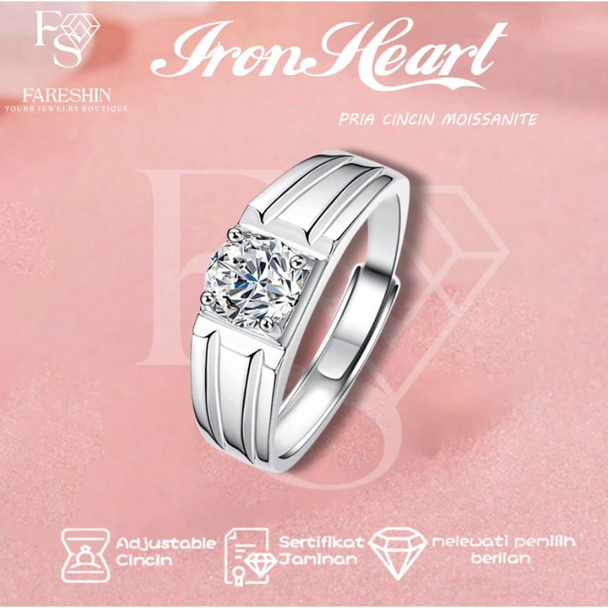 Fareshin Jewellery Cincin Pria Moissanite Kekuatan Murni Mas Putih Sterling Silver 925