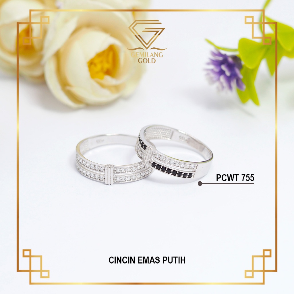 CINCIN CEWEK EMAS PUTIH ASLI KADAR 8K (375) CINCIN FASHION WANITA EMAS PUTIH ASLI KODE PCWT 755