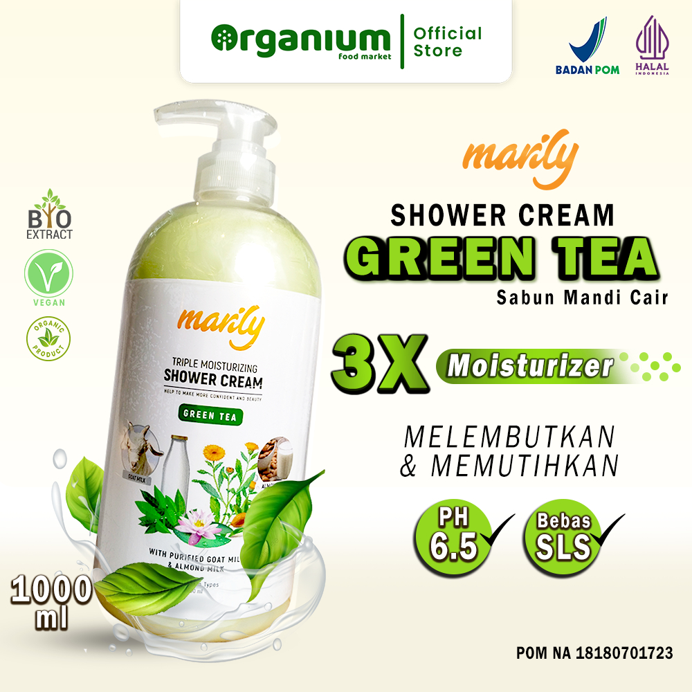 Body Wash Shower Cream Triple Moisturizer MARILY Sabun Cair Organik Greent Tea - 1L