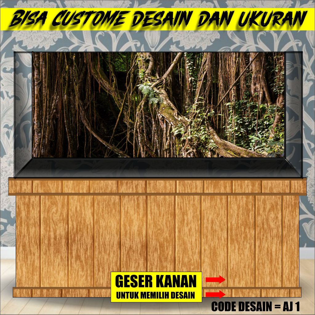 stiker background aquarium 3d timbul custome jumbo kaca akrilik besar full set akar aj