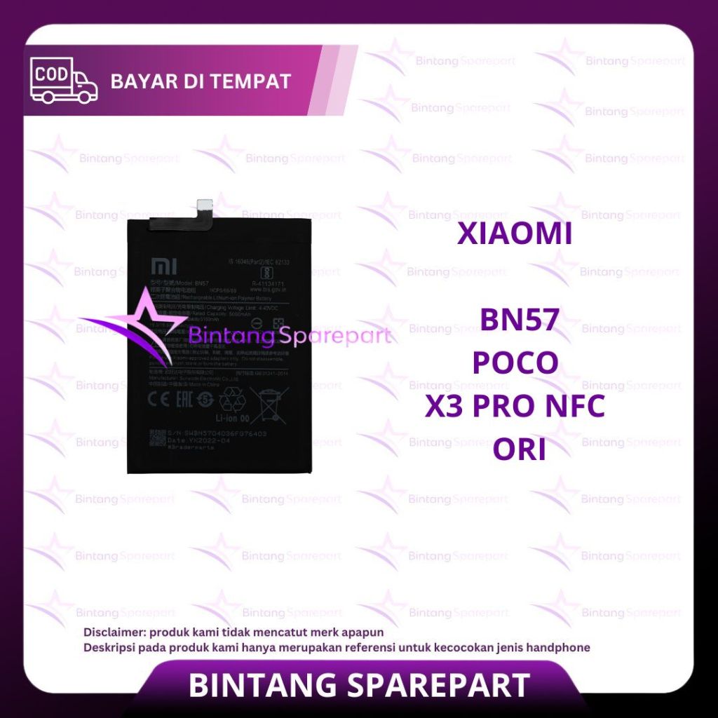 BATERAI XIAOMI BN57 / POCO X3 PRO NFC ORI