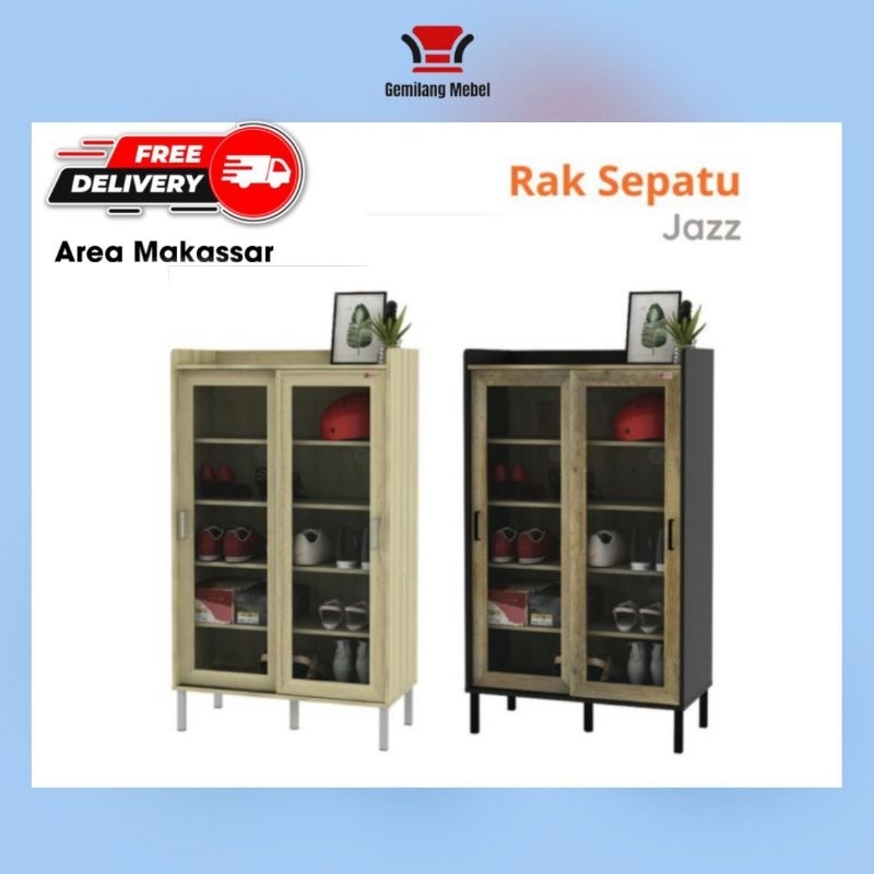 Rak Sepatu 2 pintu Kaca Kayu | Lemari Sepatu Minimalis