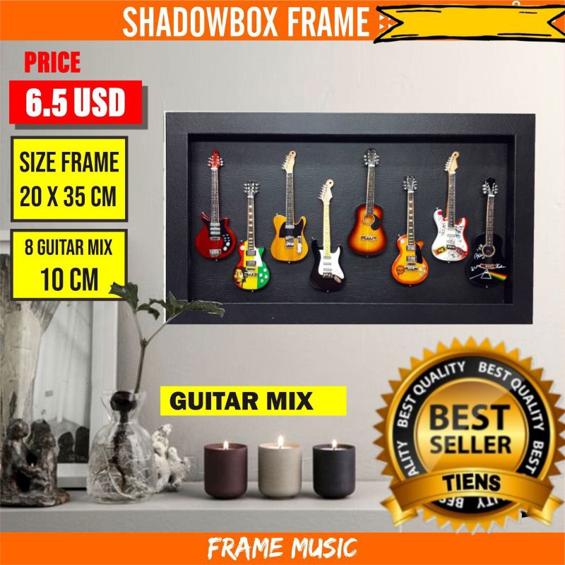 hiasan dinding pajangan dinding Pigura frame 3D miniatur gitar