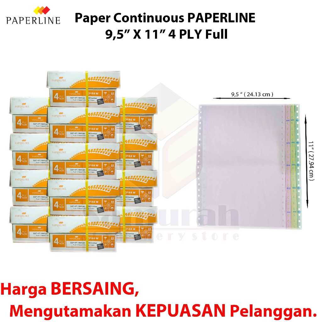 

HJK Kertas Continuous Form Paperline 9,5 x 11 K4 W Full 2 Ply NCR / 9,5 x 11/2 K4 W Prs ( Warna Bagi