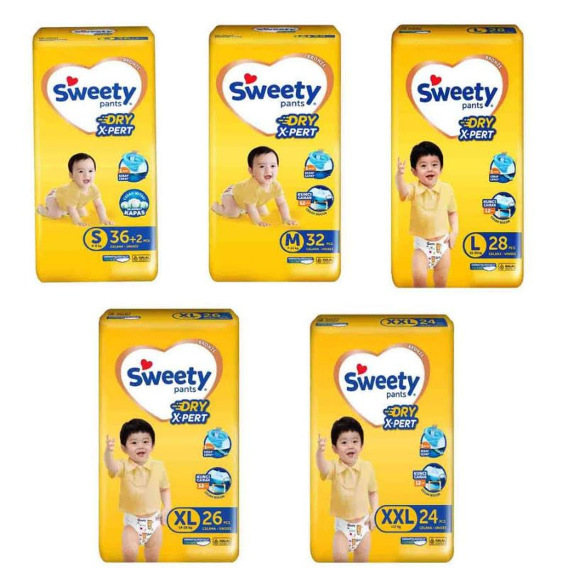PAMPERS SWEETY BRONZE PANTS DRY X-PERT I POPOK CELANA UKURAN NB, S, M, L, XL, XXL