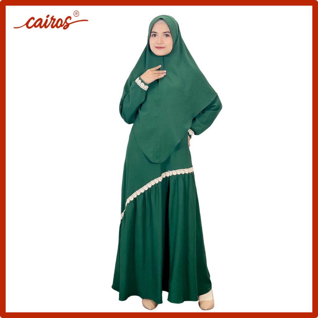 Nagita Gamis One Set Baju Khimar Syari Muslimah Polos Renda Krinkle Warna Hijau Botol Premium Jumbo 