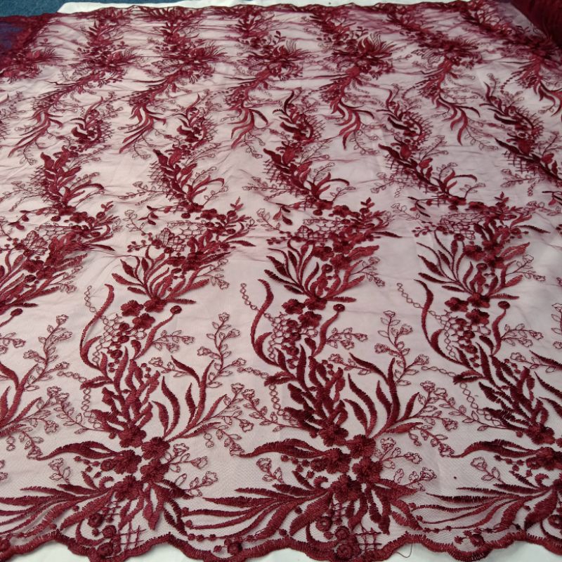 Kain Tile Bordir Motif Bunga Salur - Salur