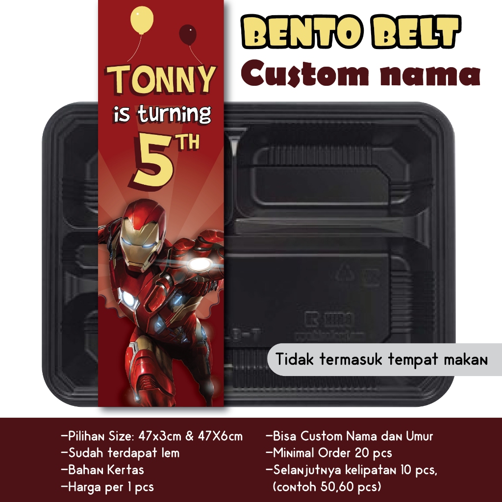 

BENTO BELT IRONMAN AVENGERS SPIDERMAN CAPTAIN AMERICA HULK PAPER BELT AVENGER MARVEL BENTO BELT CUSTOM NAMA ULANG TAHUN HAPPY BIRTHDAY ULTAH HBD KERTAS UCAPAN STIKER SLINGER TEMPELAN NASI KOTAK MAINAN GAMBAR