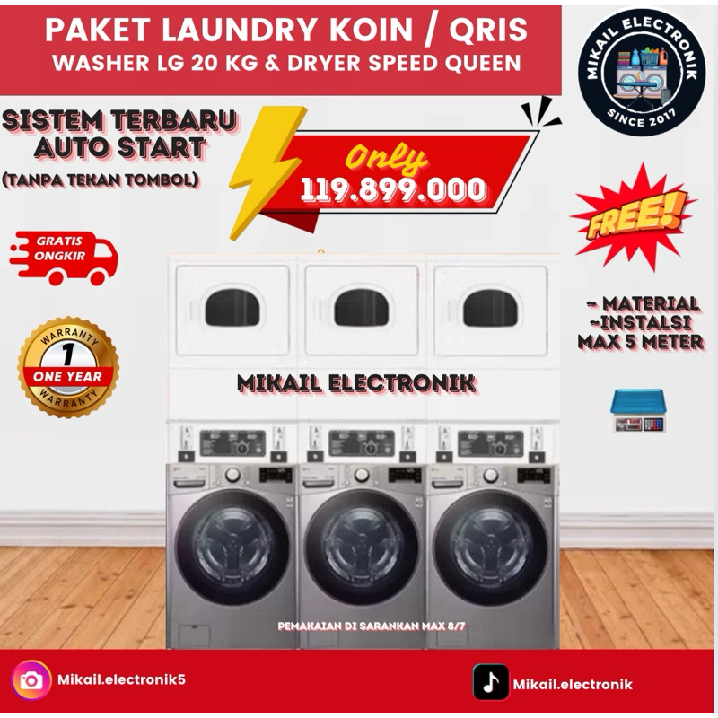 PAKET USAHA LAUNDRY KOIN QRIS KARTU MESIN CUCI LG 20 KG DRYER MAYTAG SPEED QUEEN KOMERSIL