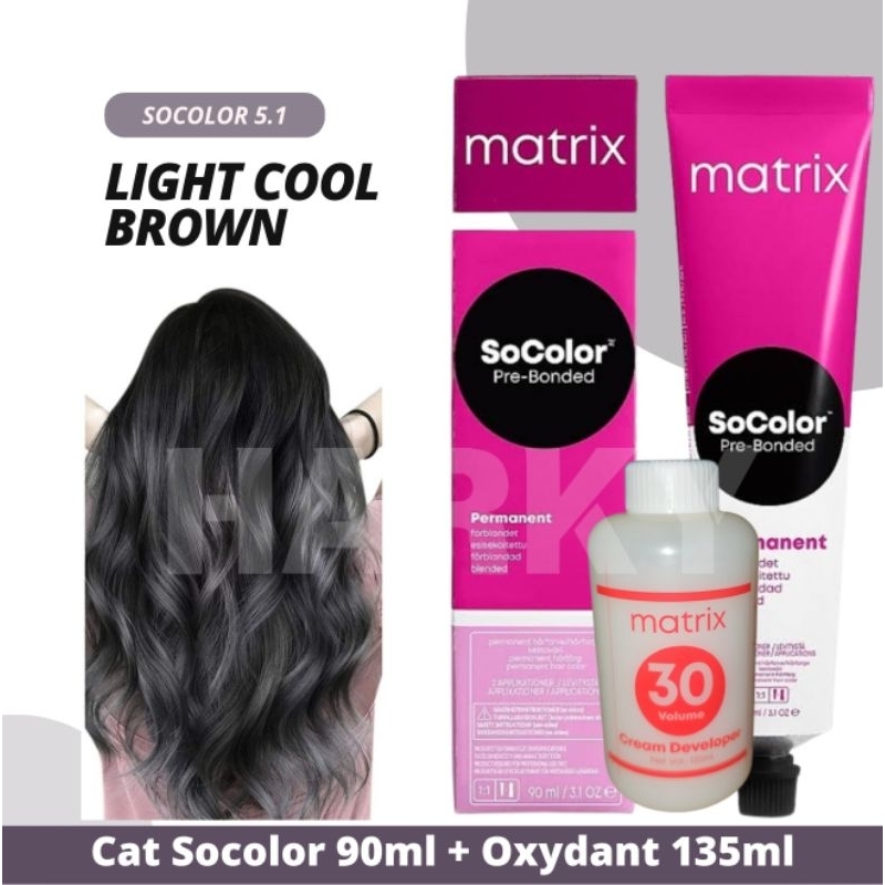1Paket - Pewarna rambut cat matrix socolor 5.1/ 5A Light Cool Brown 90ml + Oxydant 20Vol or 30Vol 13
