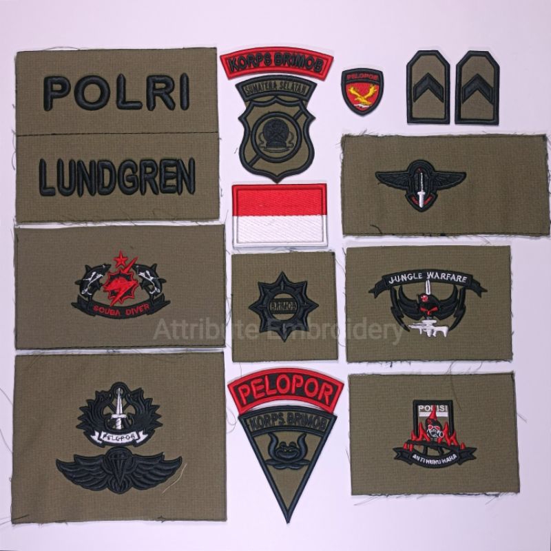 ATRIBUT BRIMOB / PDL HIJAU BRIMOB BORDIR TIMBUL & NON TIMBUL