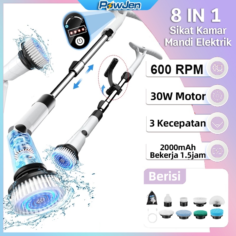 QIMEDO 8 Kepala Sikat Elektrik Spin Scrubber Sikat Pembersih Listrik Buat Toilet Cuci Karpet Sofa