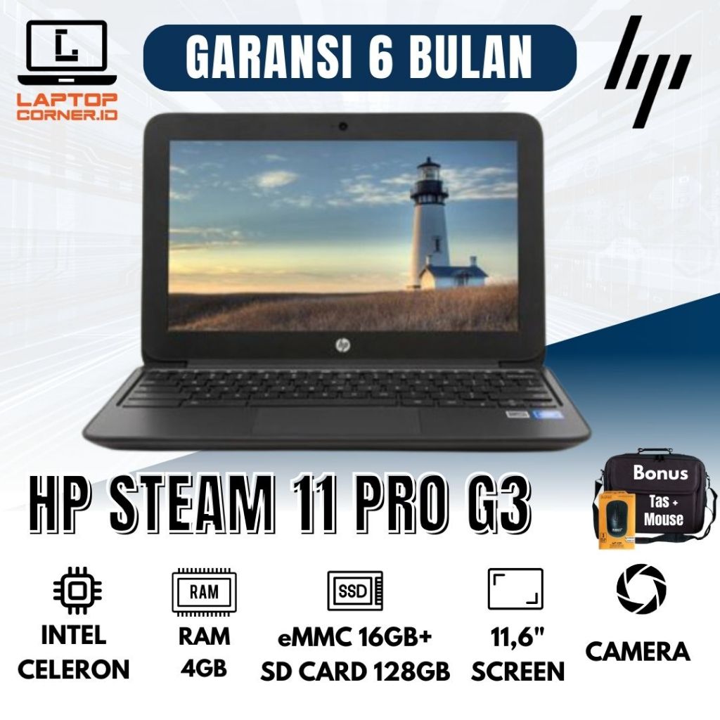 Laptop HP Steam 11 PRO G3 Intel Celeron N3060 RAM 4GB EMMC 16GB Termurah