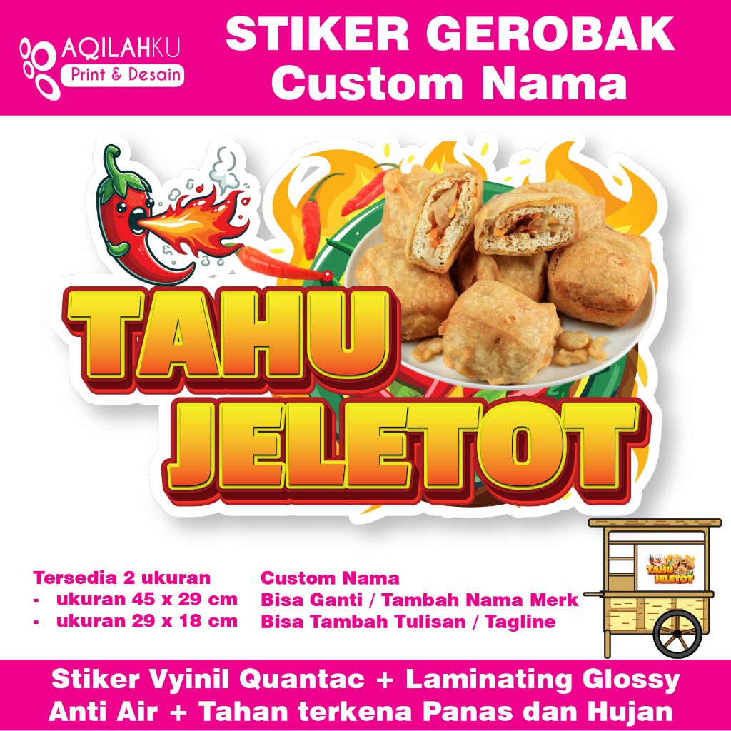 

Stiker Gerobak Tahu Jeletot / Gehu Pedas Bisa Custom Nama / Tambah Tulisan