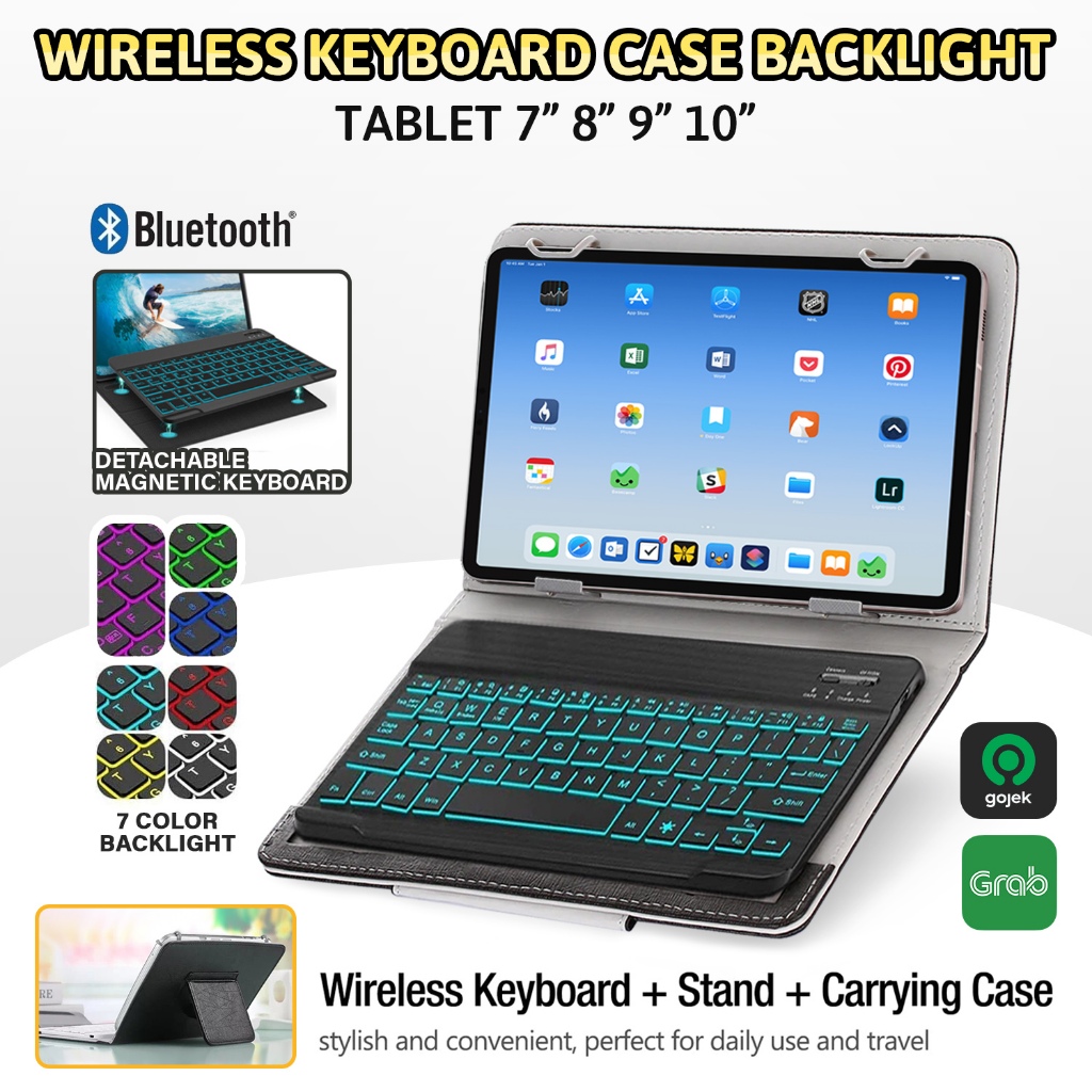 Tablet 7 8 9 10 inch Keyboard Case Flip Cover Sarung Casing Trackpad with Backlight Wireless Bluetoo