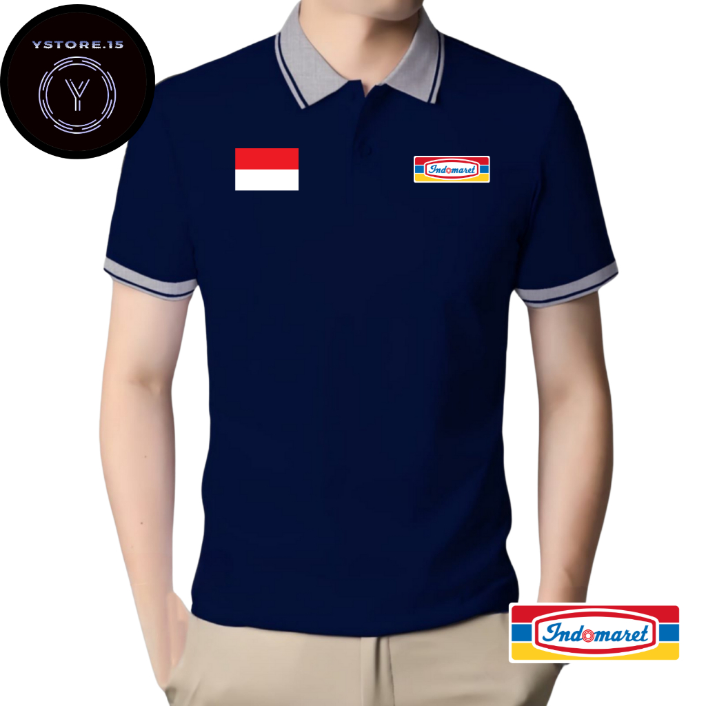 YSTORE.ID15 Kaos t-shirt Kerah Polo List Besar ( INDOMARET INDONESIA ) Sablon DTF pria polos ukuran 
