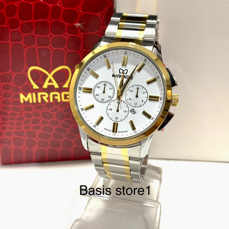 Mirage Analog Jam Tangan Pria Trendy Sport Watch Original Silver list gold/kombinasi Warna Awet Berg
