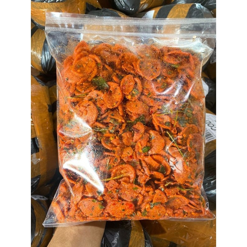 

keripik Sosis pedas daun jeruk 500 gram