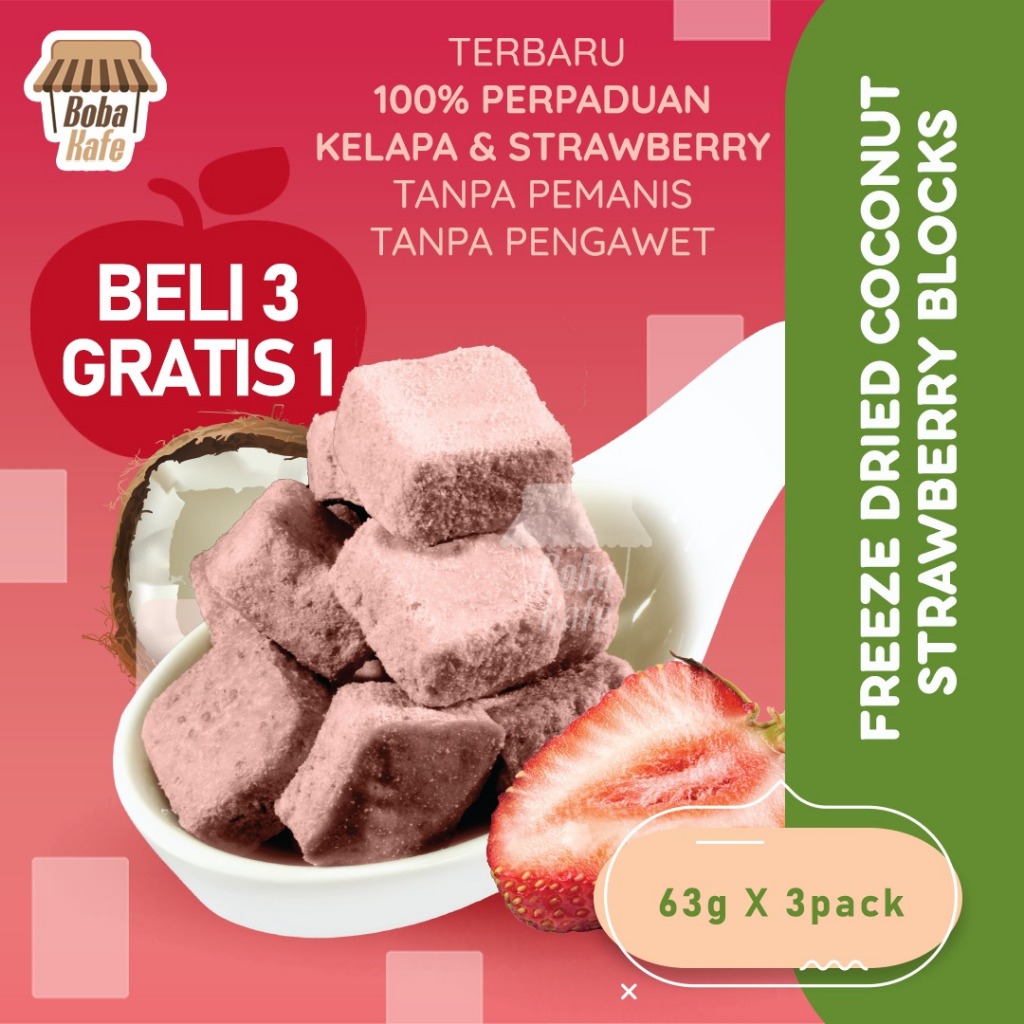 

SPECIAL FREE 1 pack setiap pembelian 3 pack FREEZE DRIED STRAWBERRY BLOCKS @250GR - Buy 3 get 1 Free