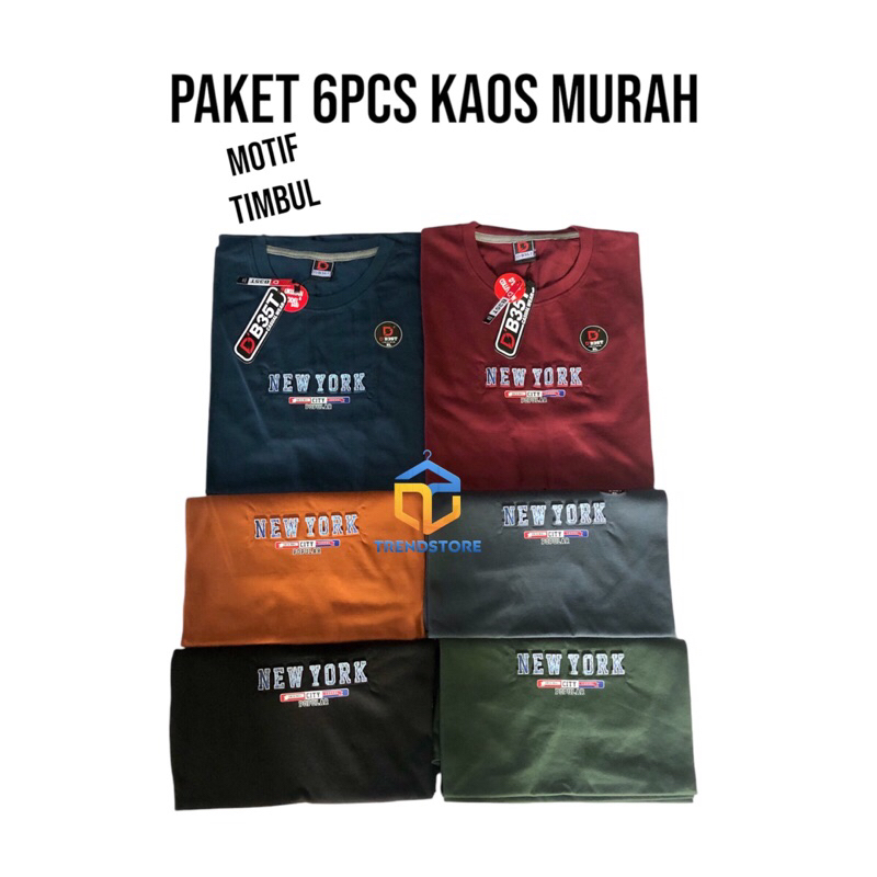 PAKET 6pcs KAOS PENDEK DISTRO SEMI KATUN 24S SABLON TIMBUL DAN SIMPLE DEWASA SIZE M-L-XL-XXL