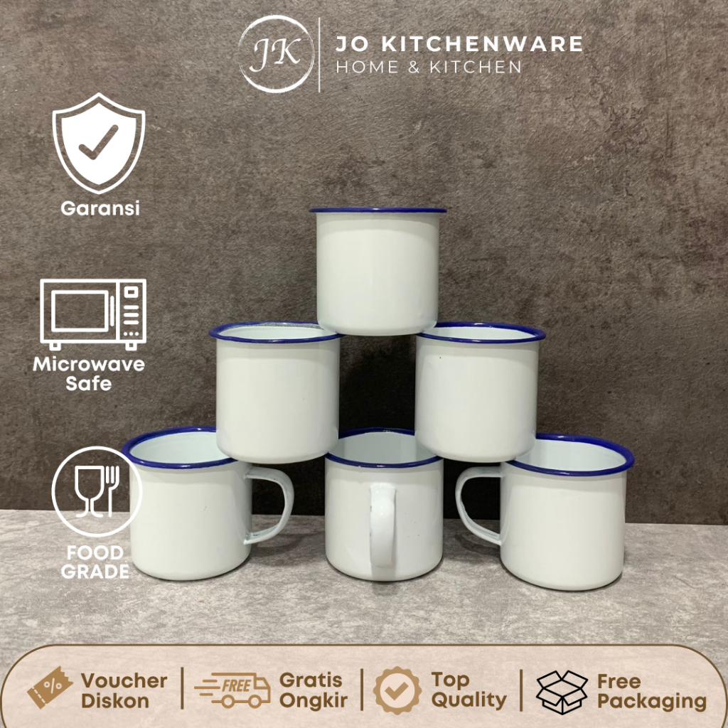 Mug 7 putih polos diameter 7cm / gelas mug bahan enamel SET 6 PCS