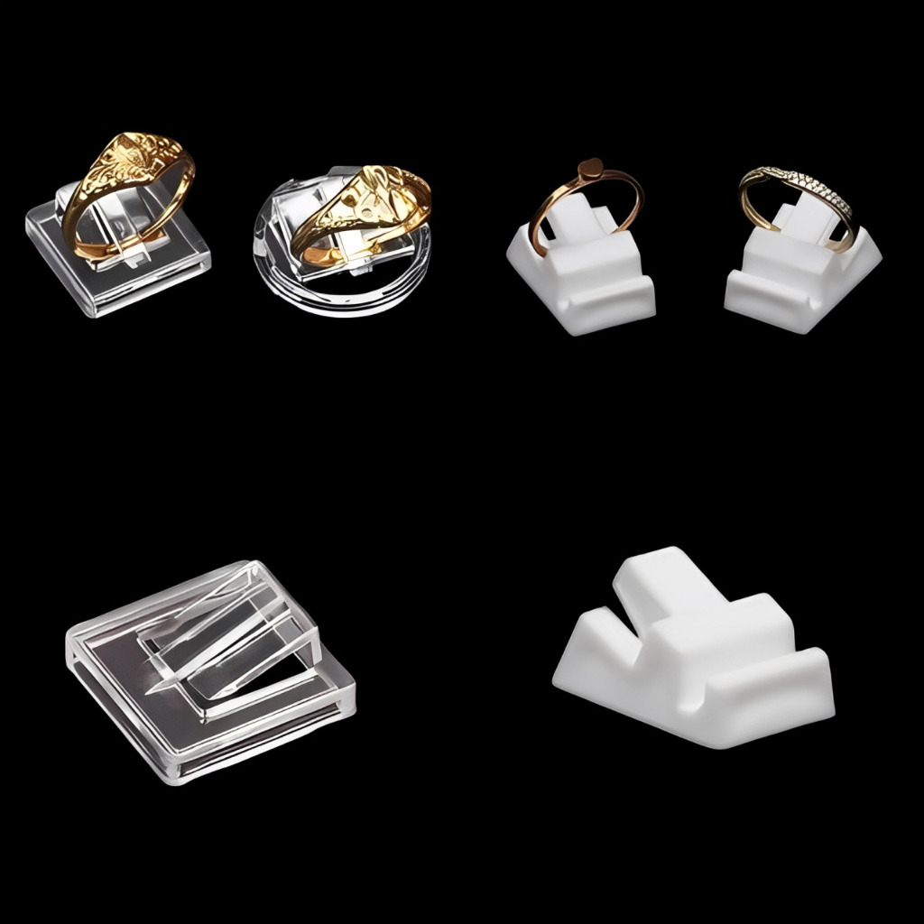 HSM Jepit Cincin/Ring Stand Holder/Display Cincin Bulat Kotak Lipat Transparant Hitam Putih