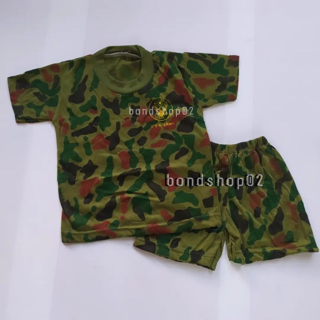 Setelan Pendek Kaos Anak Laki - Laki Motif Tentara Army Loreng