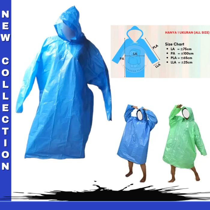 Jas Hujan Ponco Atasan Baju Plastik Dewasa Remaja Simple Pria Dan Wanita Mantel Mantol Keren Lengan 