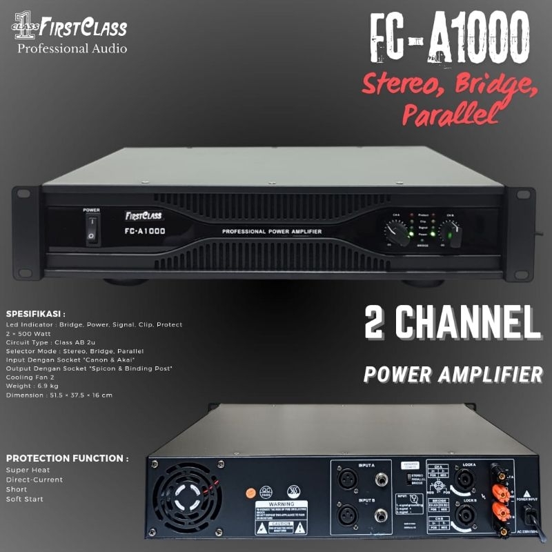 POWER AMPLIFIER FCA1000 FIRSTCLASS FC A1000 PROFESIONAL POWER SOUND SYSTEM FC A 1000