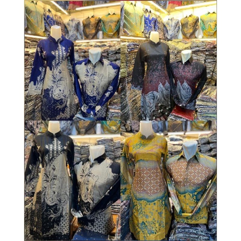 Baju batik furing couple modern wanita tunik dan pria lengan panjang motif terbaru