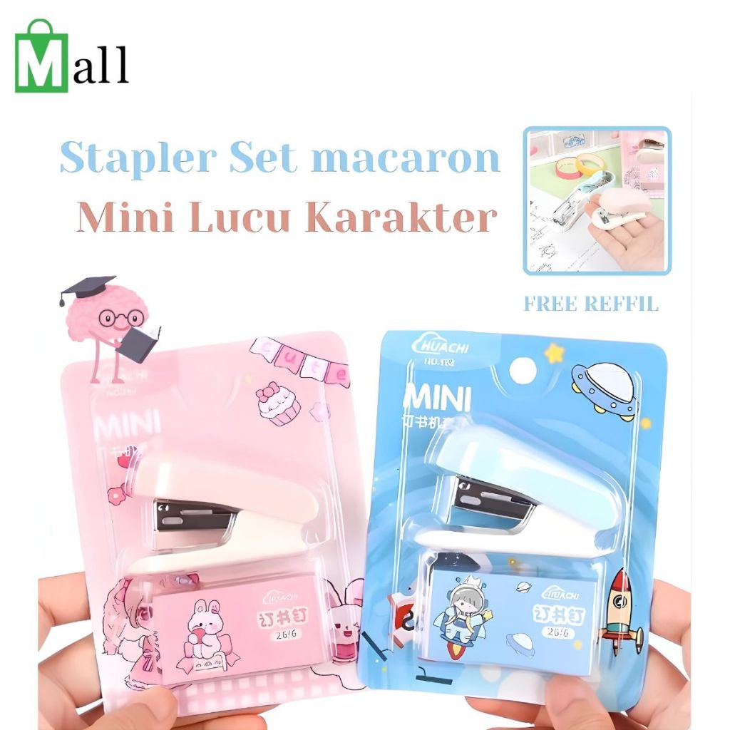 

Stapler Mini 2in1 Uk 26/6 Karakter Lucu Warna Pastel Free Isi