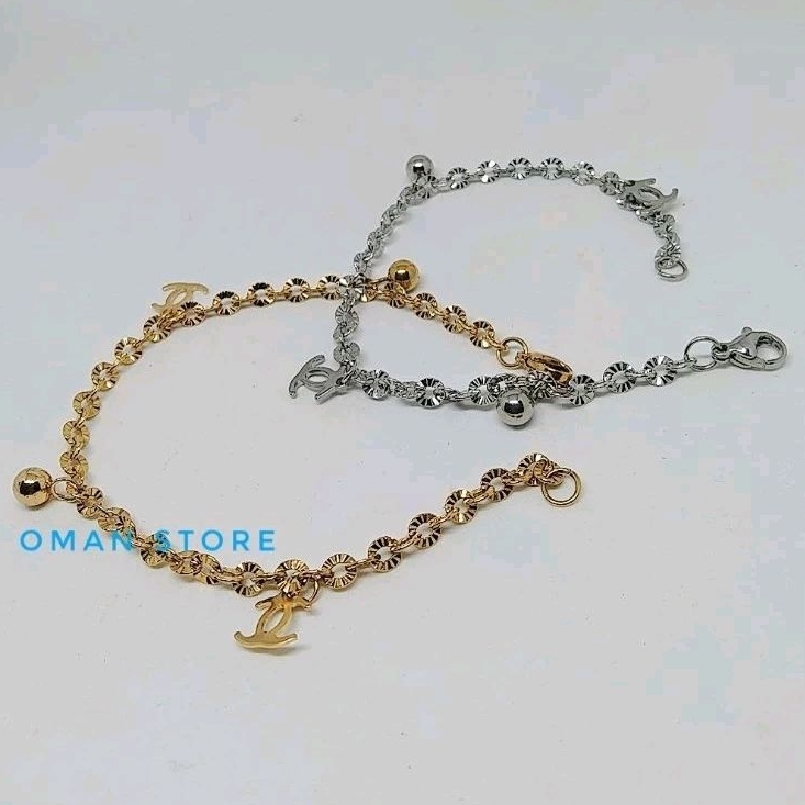 Gelang Rantai Nori sinar emas putih titanium wanita 18 cm