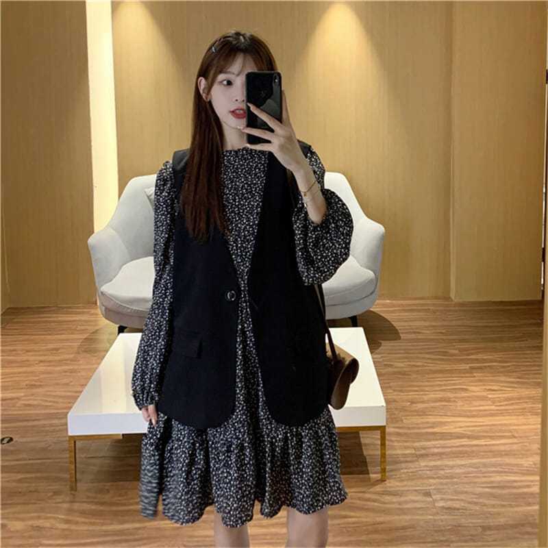 Dress Korea Bunga with Vest BIG SIZE --- Byeol Set