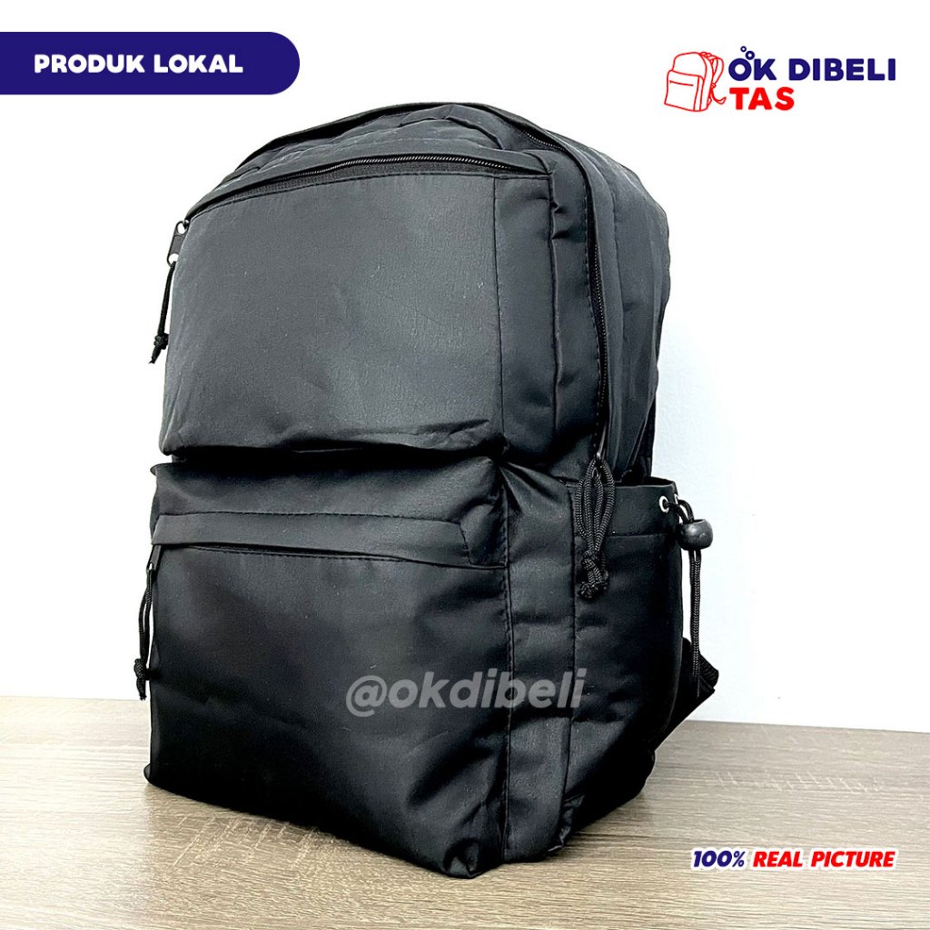 HEMAT OBRAL Tas Ransel Hitam Polos Pria Wanita Tas Sekolah Tas Casual Kekinian