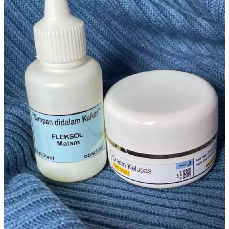 PAKET 2in1 CREAM MALAM KELUPAS+FLEKSOL TOTOL UNTUK WAJAH FLEK HITAM TEBAL MELASMA