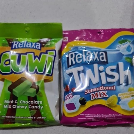 

Permen Relaxa Cuwi Coklat Mint, Relaxa Twish, Relaxa Cuwi Milk Original & Strawberry Bag