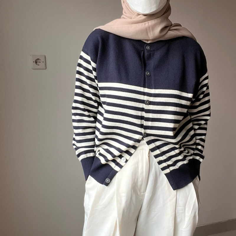 Emillie Stripe Cardigan | Cardigan Wanita Garis garis | Knitt Import Premium Bangkok