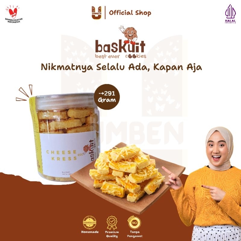 

BASKUIT Ummben Cookies Cheese Kress Toples 291g Cemilan Kue Kering Lebaran Natal Homemade Premium Halal