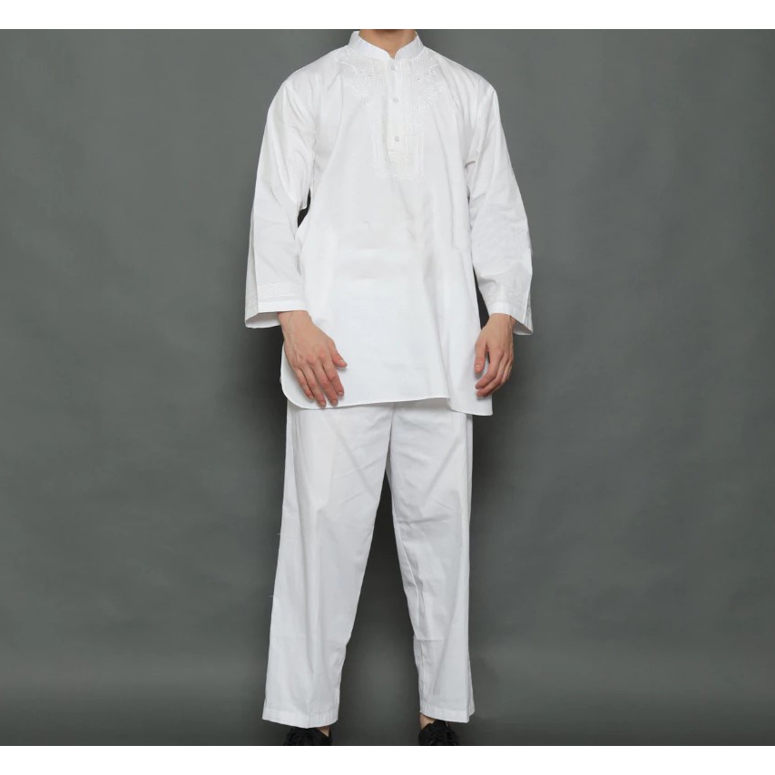 Setelan Pakistan Plat Dewasa Putih Baju Koko Setelan Umroh Haji