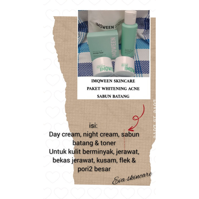 IM QWEEN skincare original paket lengkap acne/flek sabun batang